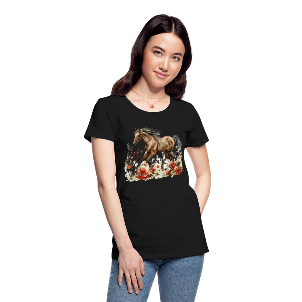 Flower Horse 12 - Frauen Premium Bio T-Shirt - Schwarz