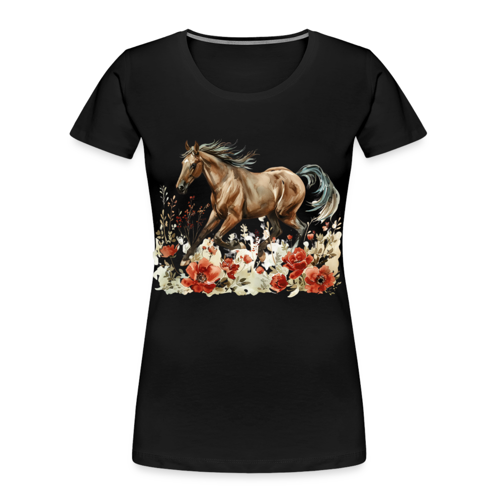 Flower Horse 12 - Frauen Premium Bio T-Shirt - Schwarz