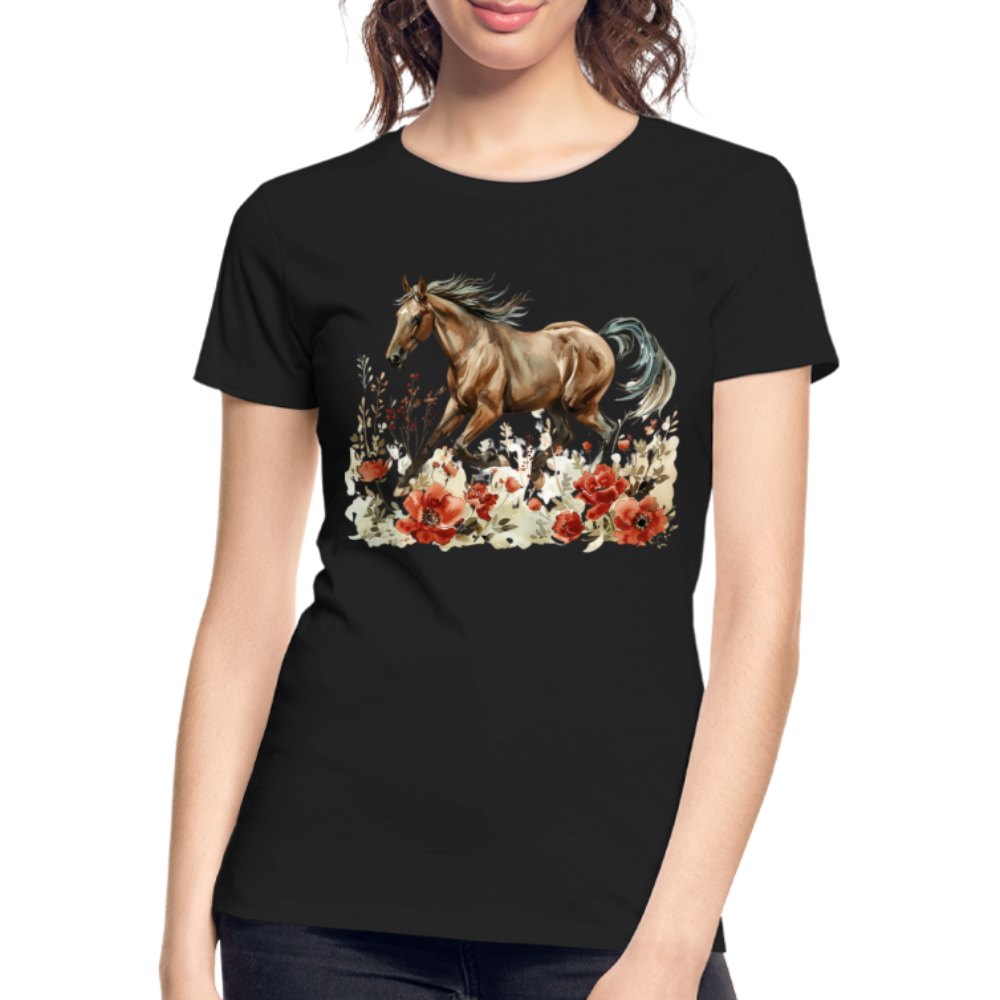 Flower Horse 12 - Frauen Premium Bio T-Shirt - Schwarz