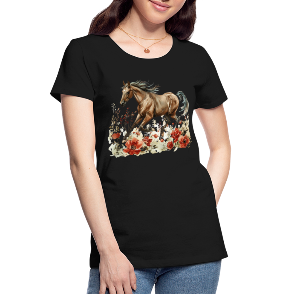 Flower Horse 12 - Frauen Premium Bio T-Shirt - Schwarz