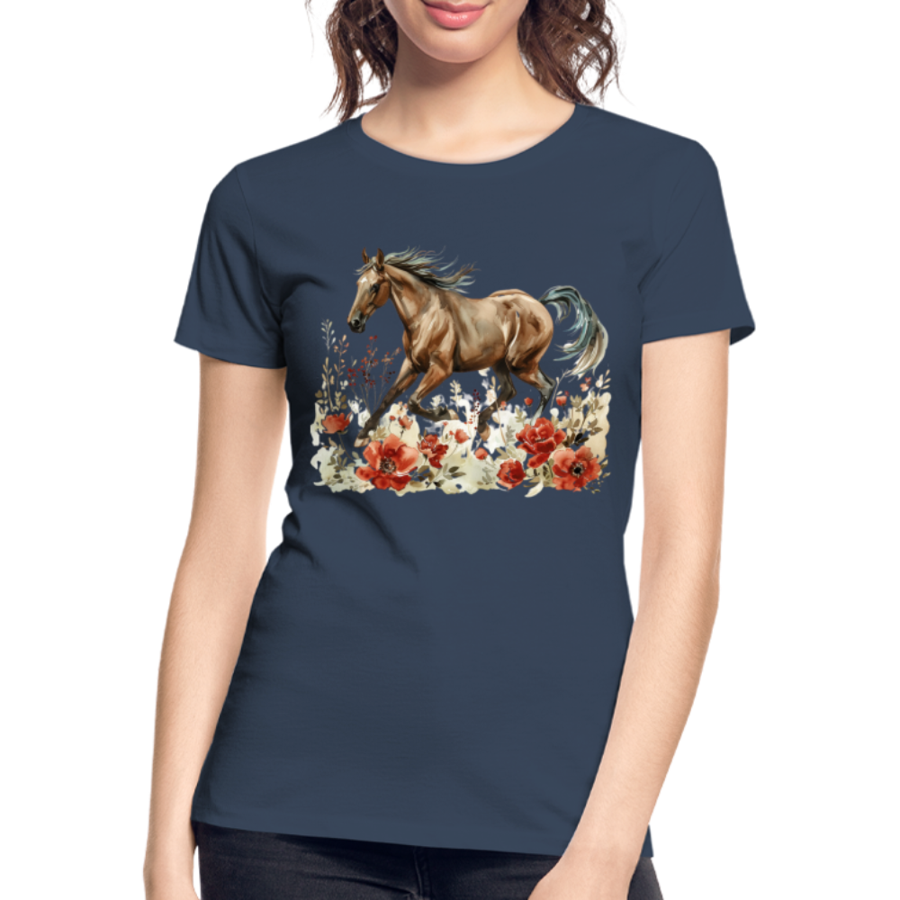 Flower Horse 12 - Frauen Premium Bio T-Shirt - Navy