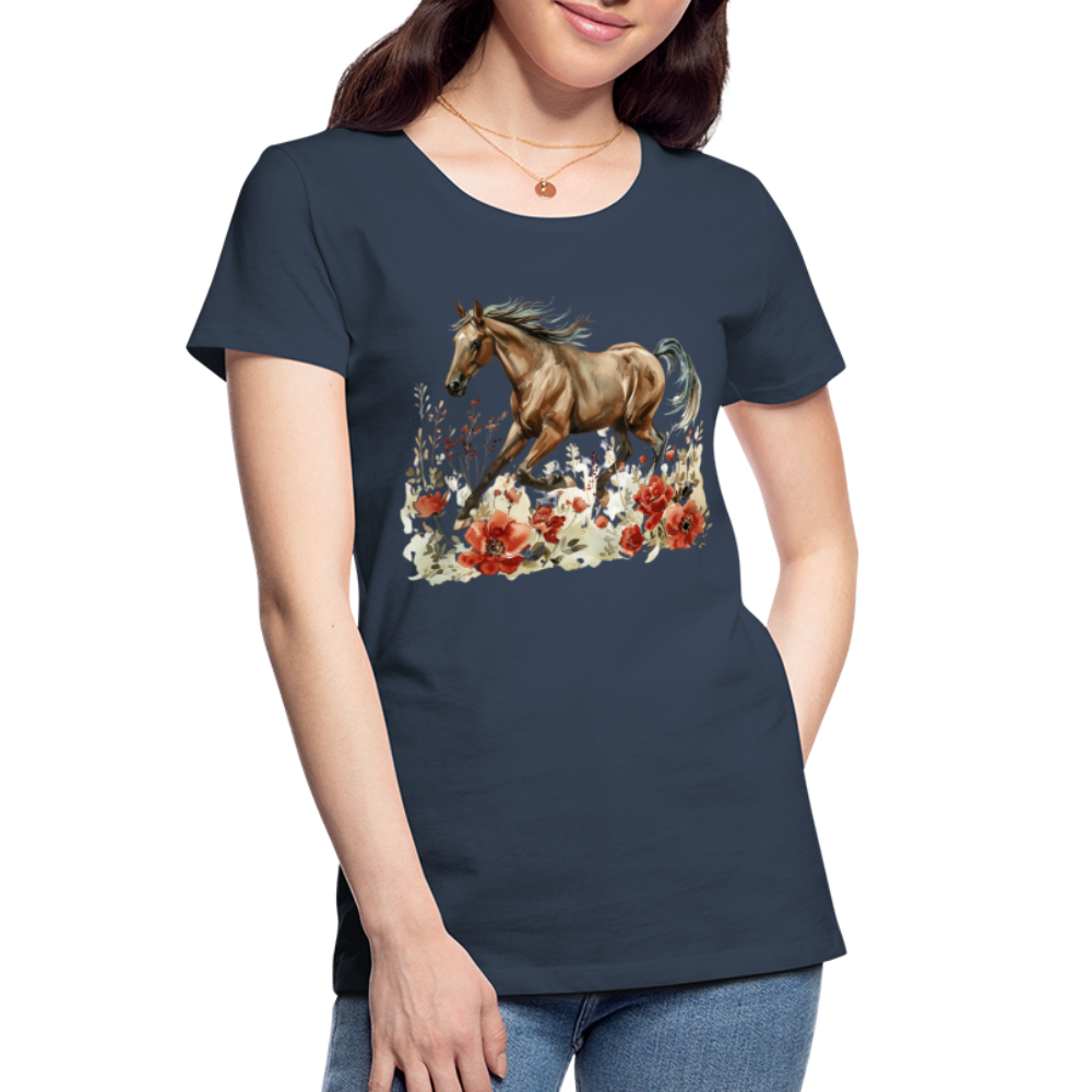 Flower Horse 12 - Frauen Premium Bio T-Shirt - Navy