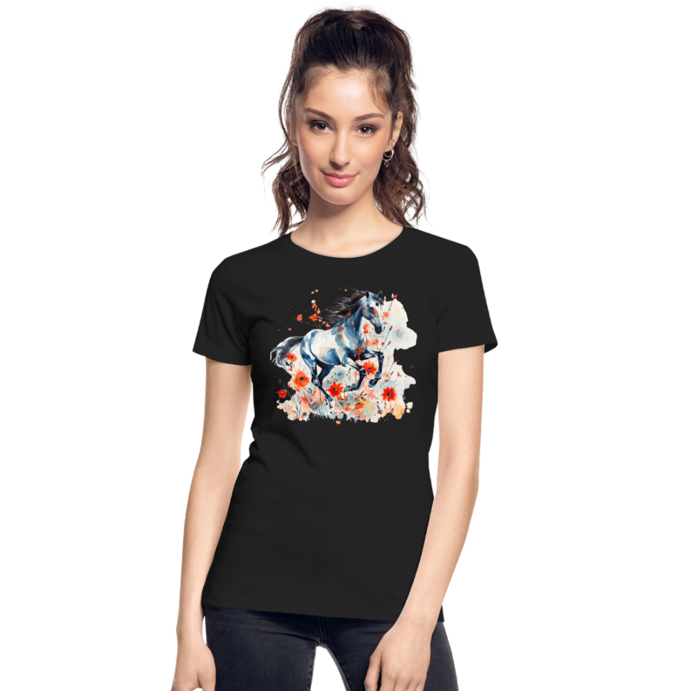 Flower Horse 11 - Frauen Premium Bio T-Shirt - Schwarz