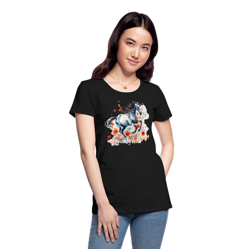 Flower Horse 11 - Frauen Premium Bio T-Shirt - Schwarz