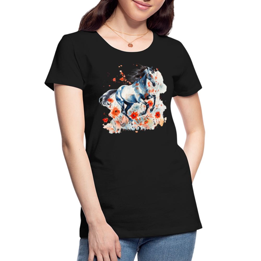 Flower Horse 11 - Frauen Premium Bio T-Shirt - Schwarz