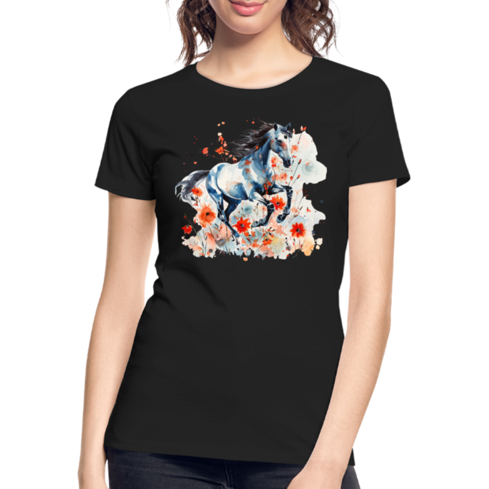 Flower Horse 11 - Frauen Premium Bio T-Shirt - Schwarz