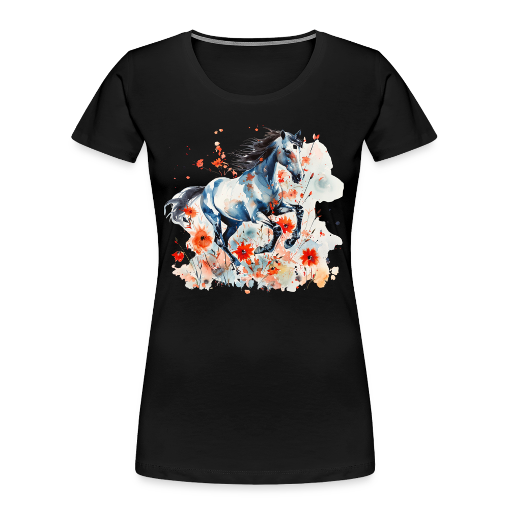 Flower Horse 11 - Frauen Premium Bio T-Shirt - Schwarz