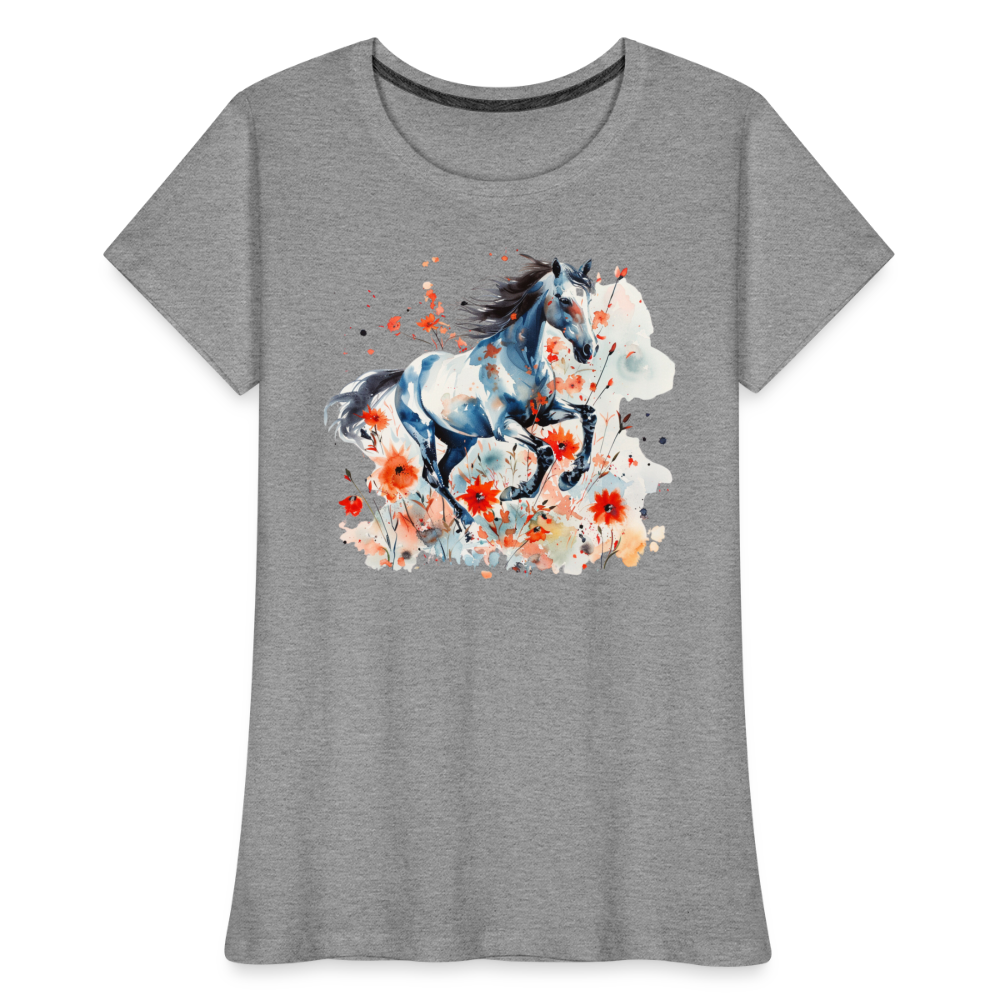 Flower Horse 11 - Frauen Premium Bio T-Shirt - Grau meliert