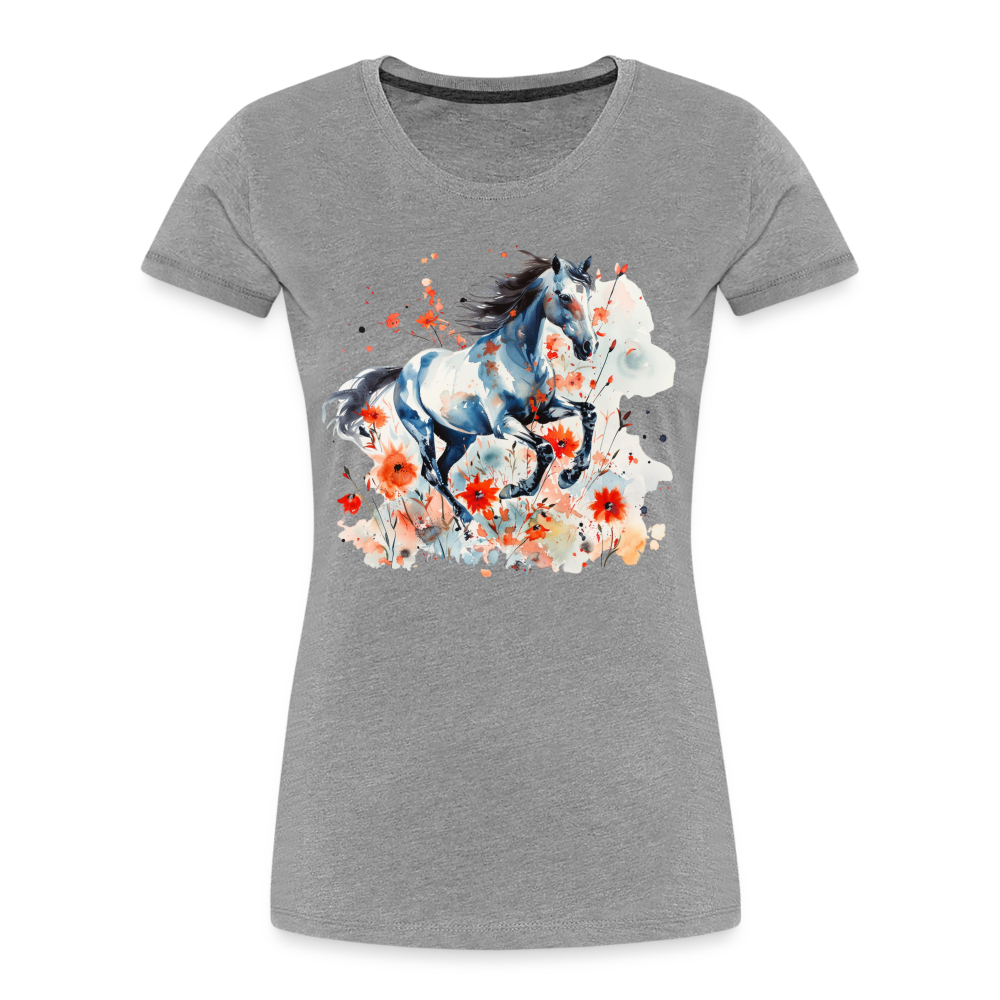 Flower Horse 11 - Frauen Premium Bio T-Shirt - Grau meliert