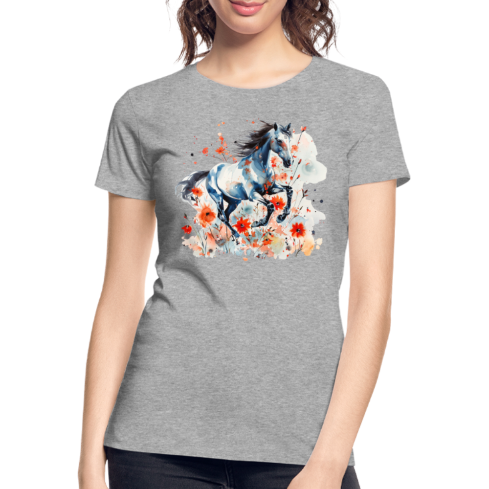 Flower Horse 11 - Frauen Premium Bio T-Shirt - Grau meliert