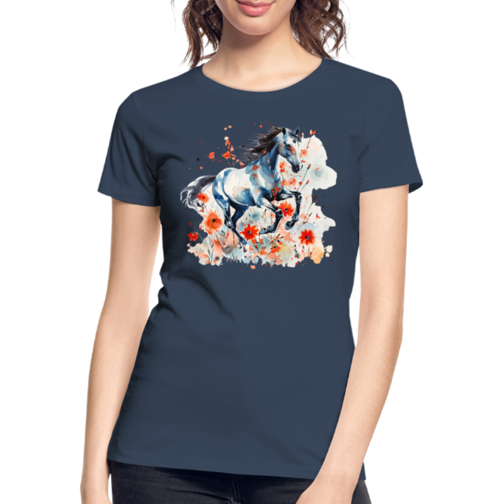 Flower Horse 11 - Frauen Premium Bio T-Shirt - Navy