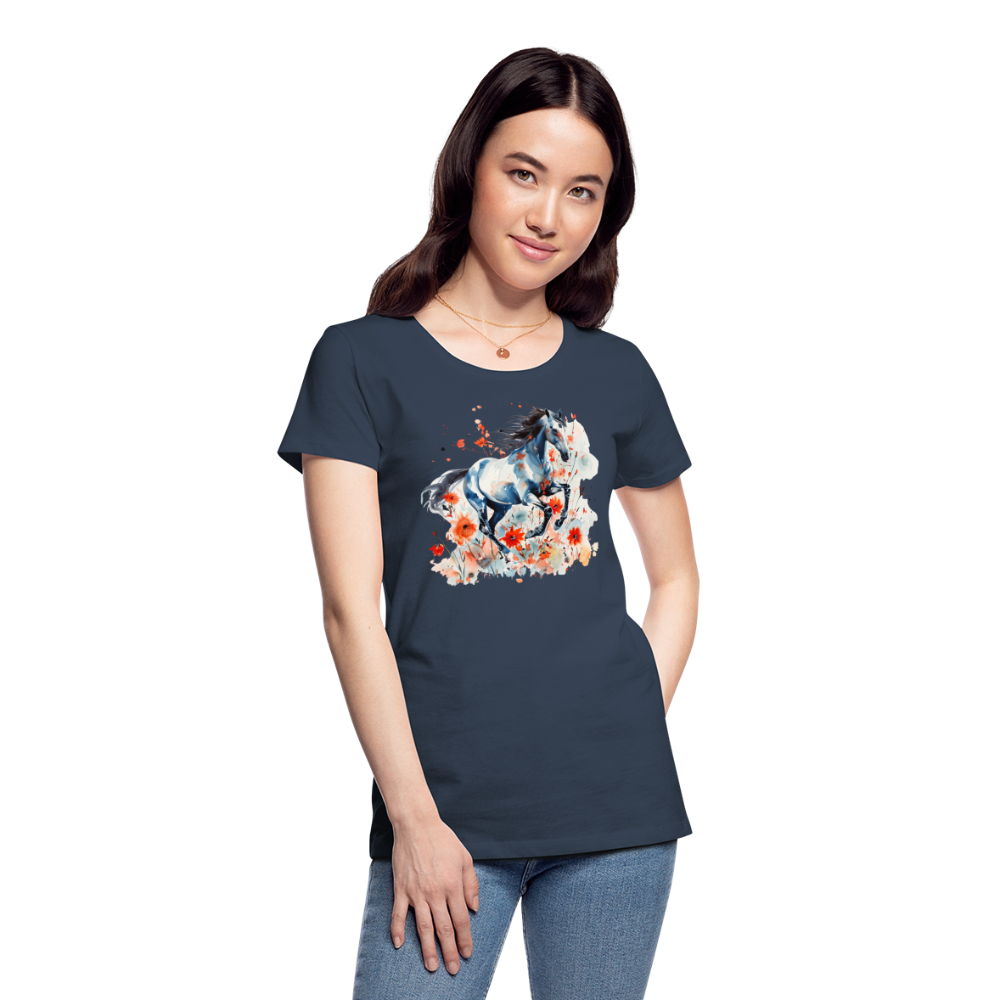 Flower Horse 11 - Frauen Premium Bio T-Shirt - Navy