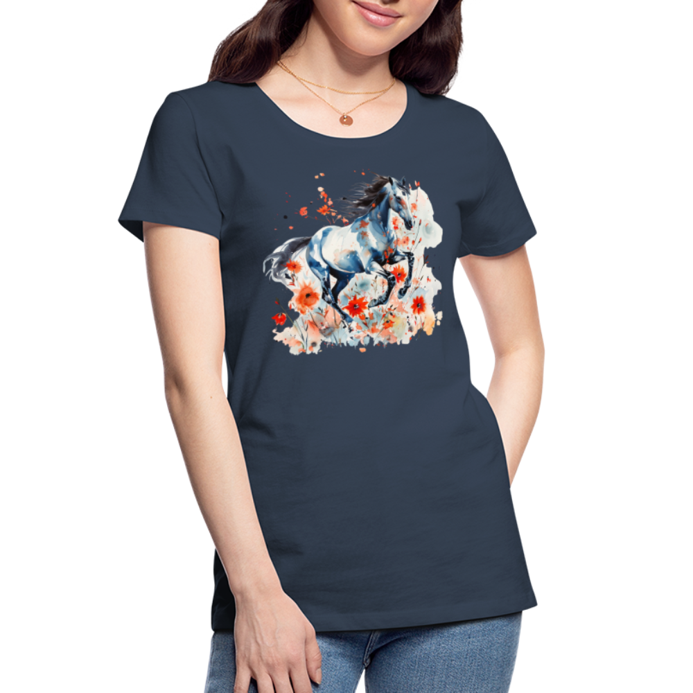 Flower Horse 11 - Frauen Premium Bio T-Shirt - Navy