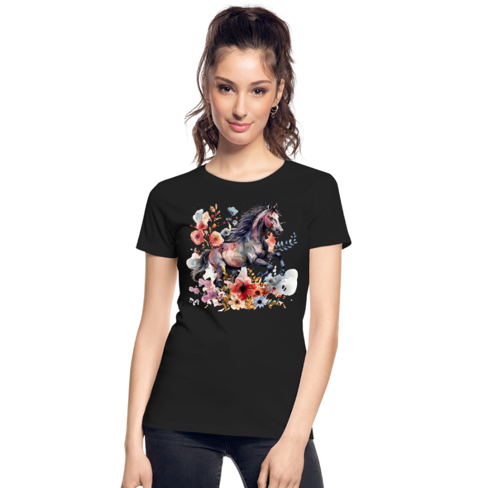 Flower Horse 18 - Frauen Premium Bio T-Shirt - Schwarz