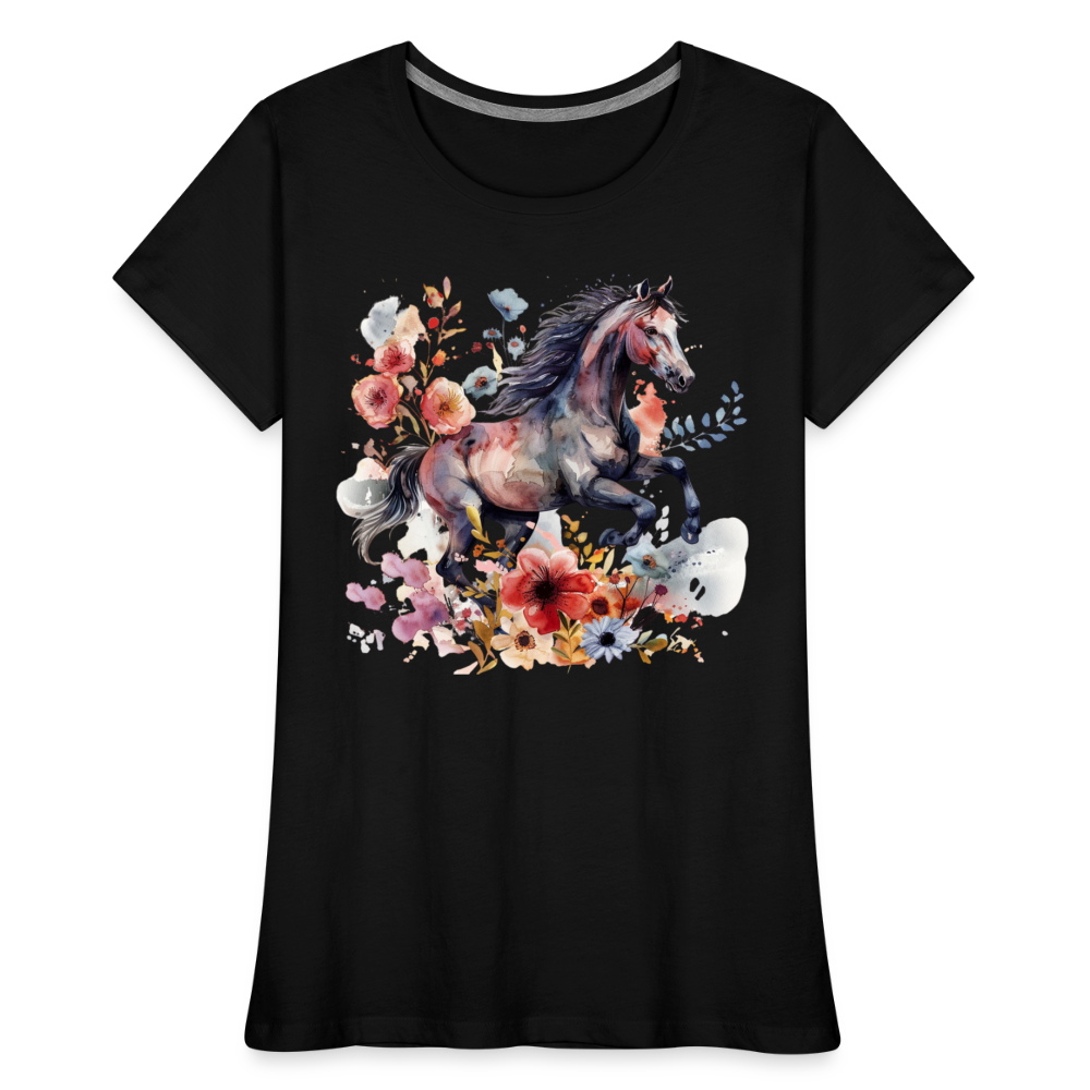 Flower Horse 18 - Frauen Premium Bio T-Shirt - Schwarz