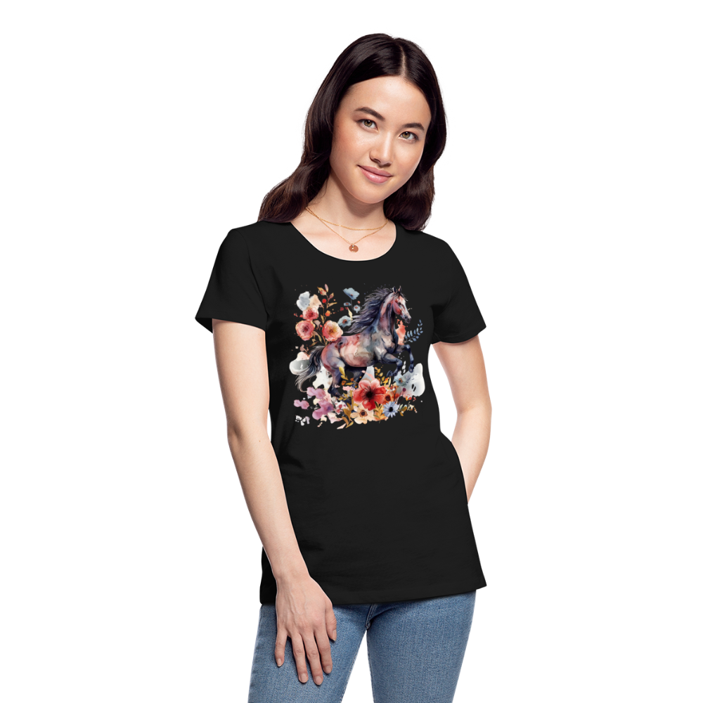 Flower Horse 18 - Frauen Premium Bio T-Shirt - Schwarz