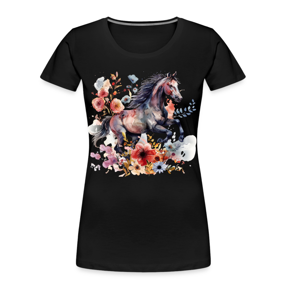 Flower Horse 18 - Frauen Premium Bio T-Shirt - Schwarz