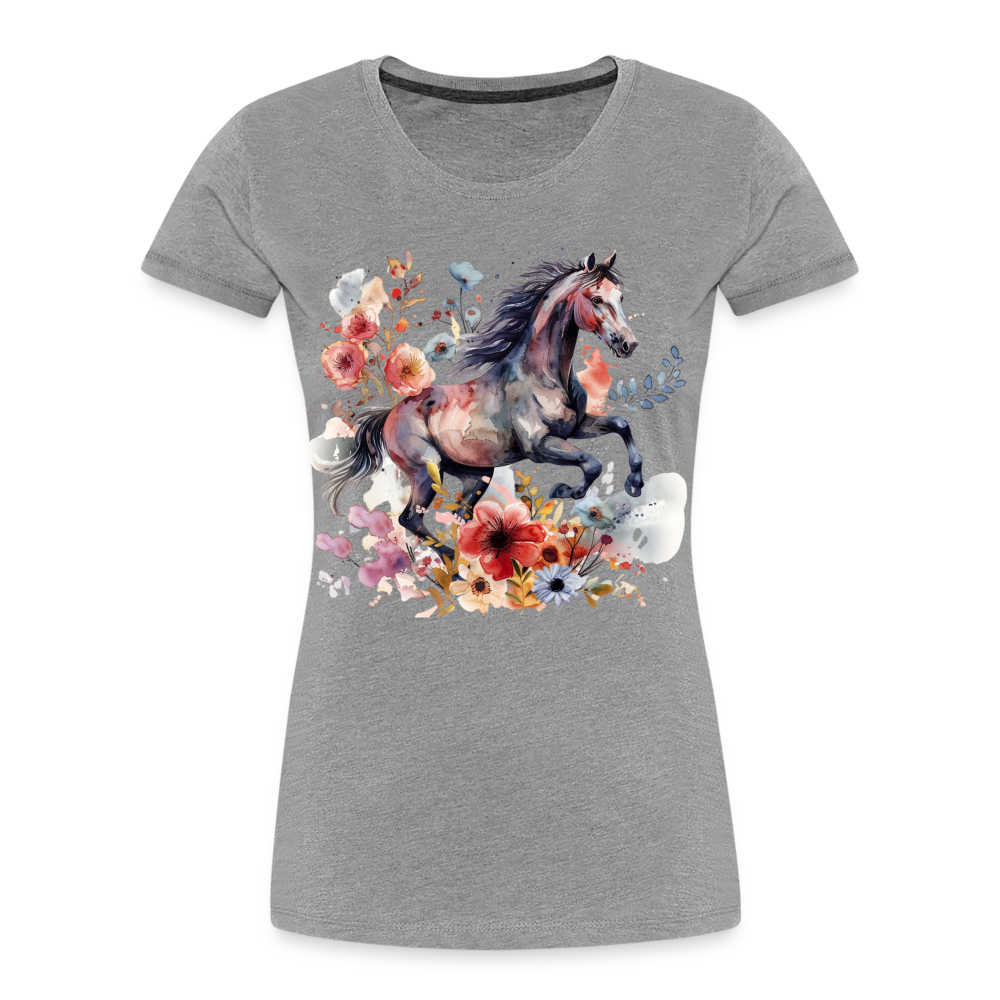 Flower Horse 18 - Frauen Premium Bio T-Shirt - Grau meliert