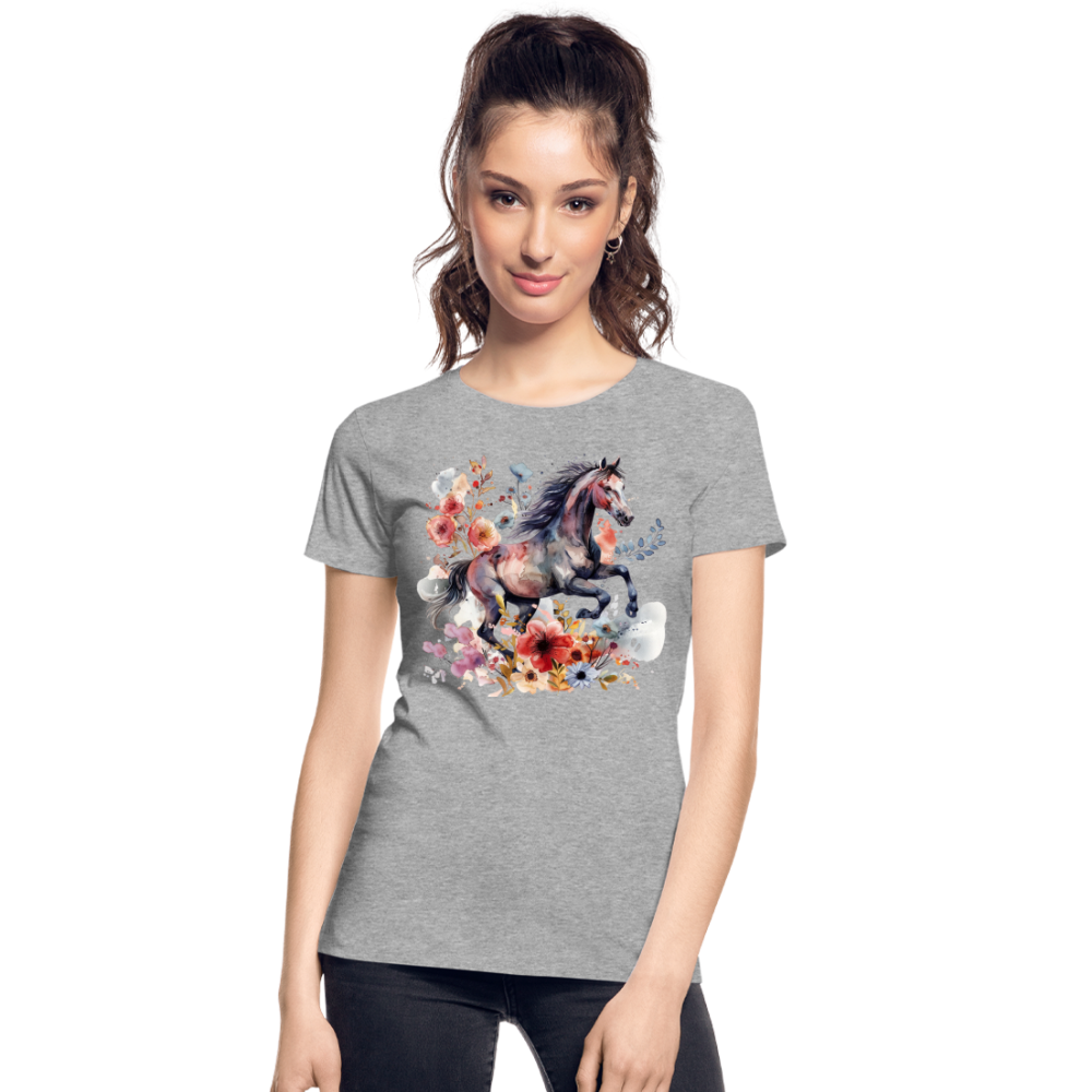 Flower Horse 18 - Frauen Premium Bio T-Shirt - Grau meliert