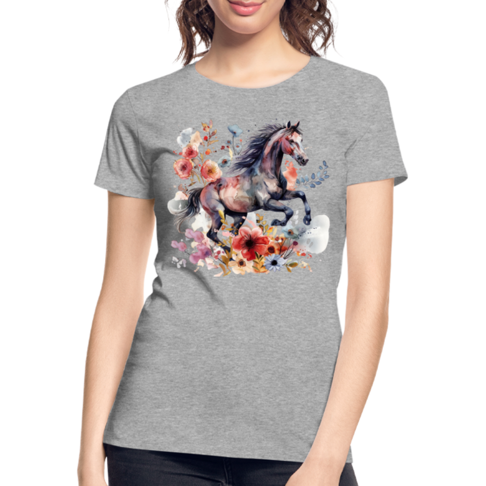 Flower Horse 18 - Frauen Premium Bio T-Shirt - Grau meliert