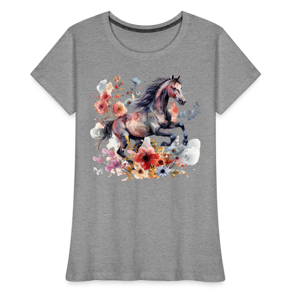 Flower Horse 18 - Frauen Premium Bio T-Shirt - Grau meliert