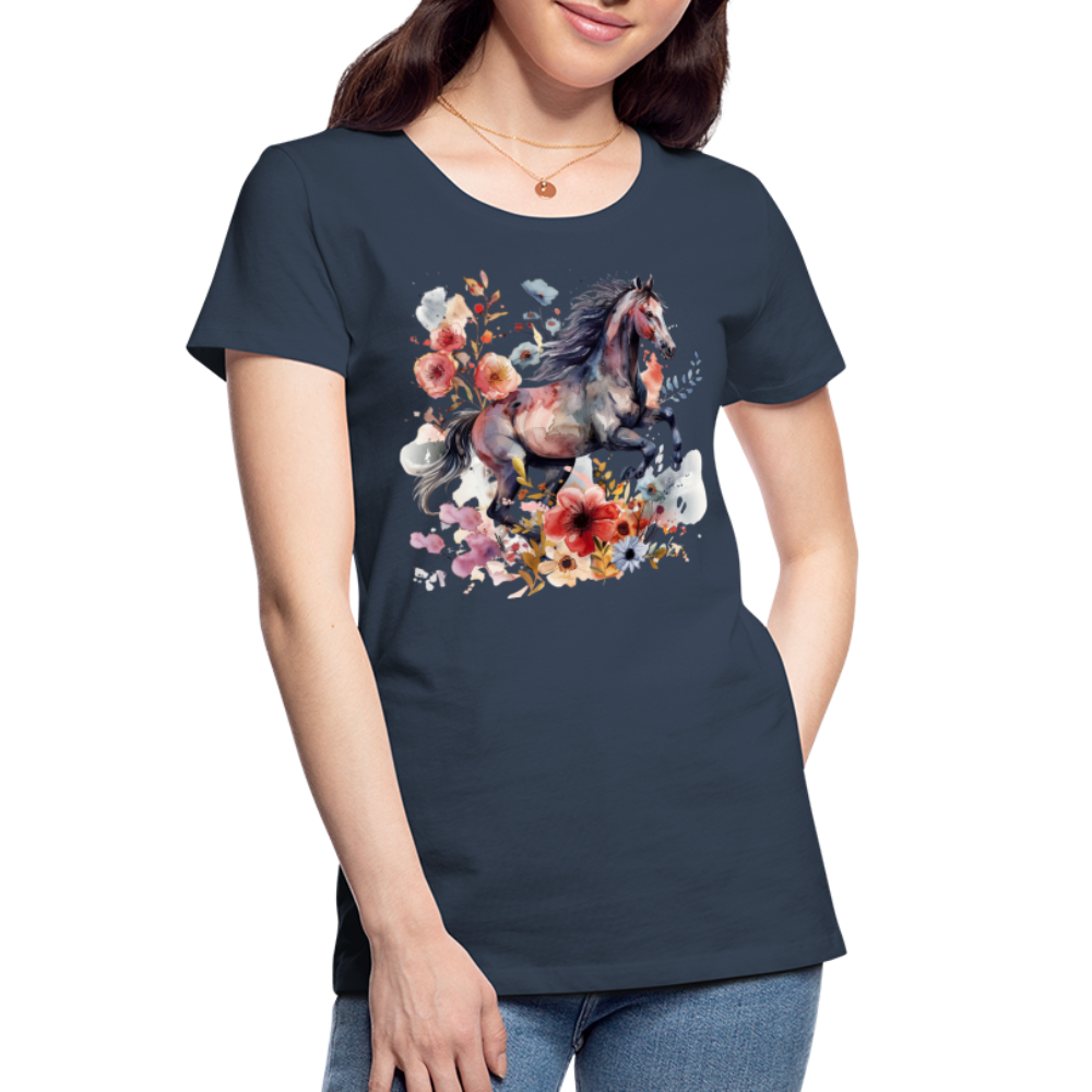 Flower Horse 18 - Frauen Premium Bio T-Shirt - Navy