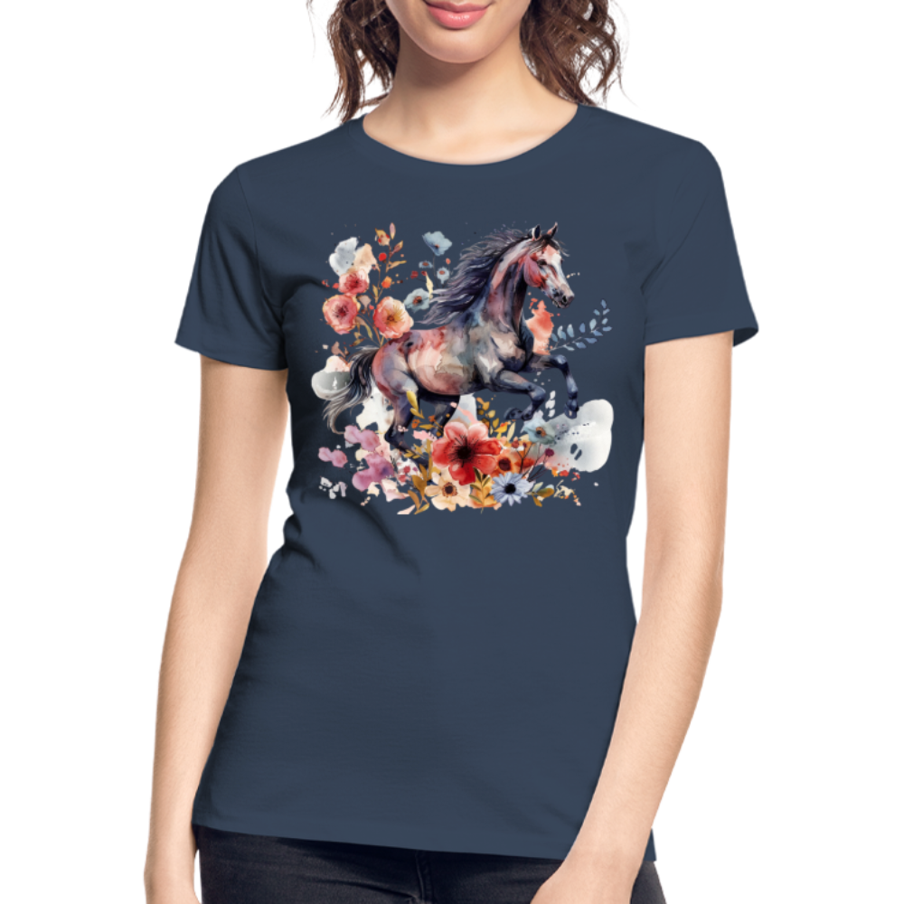 Flower Horse 18 - Frauen Premium Bio T-Shirt - Navy