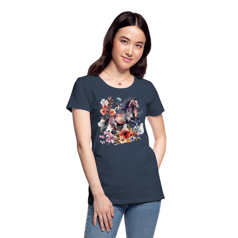 Flower Horse 18 - Frauen Premium Bio T-Shirt - Navy