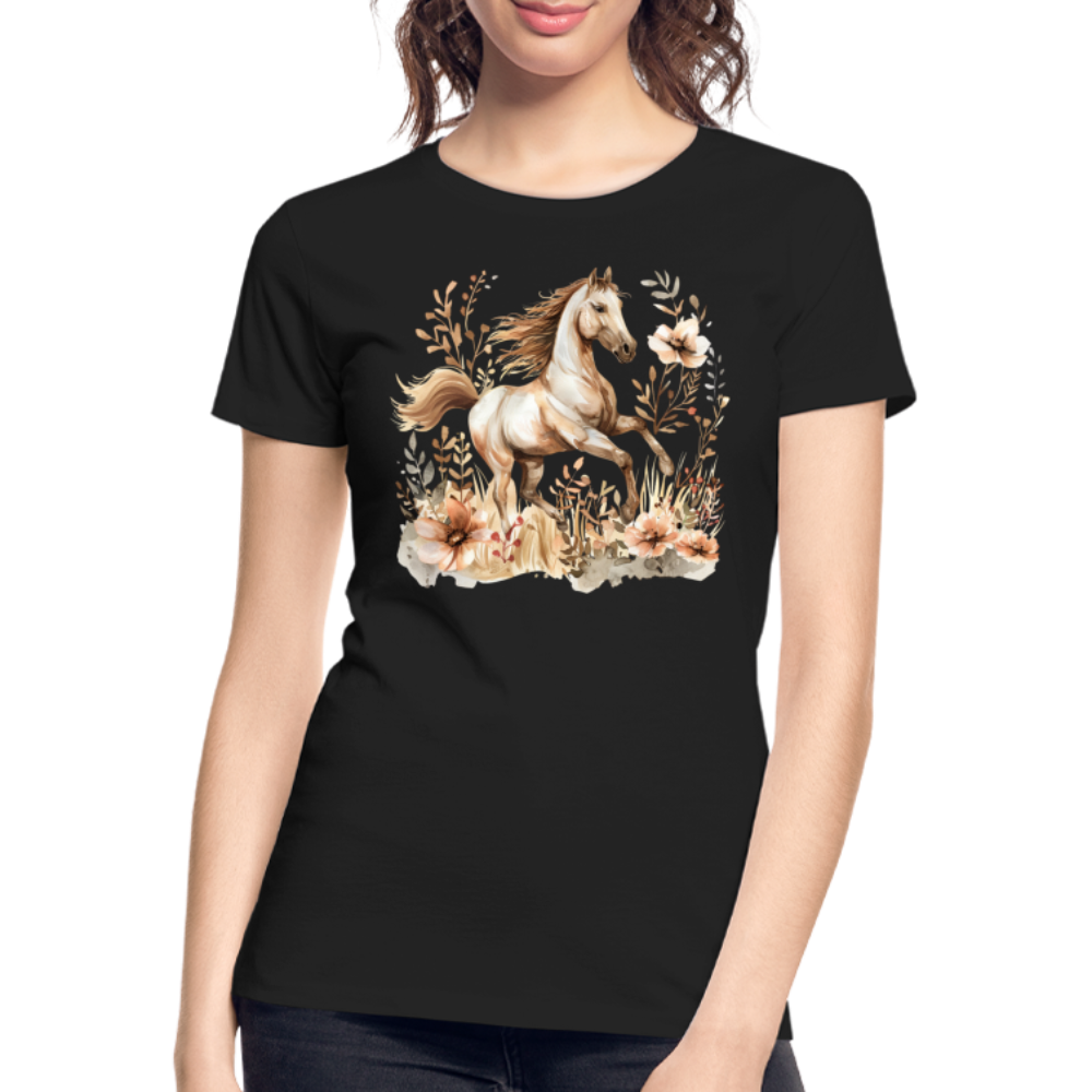 Flower Horse 10 - Frauen Premium Bio T-Shirt - Schwarz