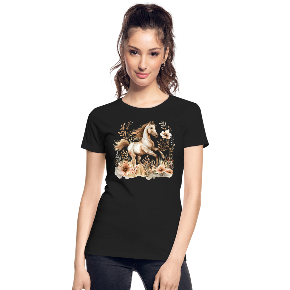 Flower Horse 10 - Frauen Premium Bio T-Shirt - Schwarz