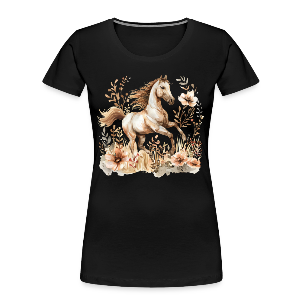 Flower Horse 10 - Frauen Premium Bio T-Shirt - Schwarz