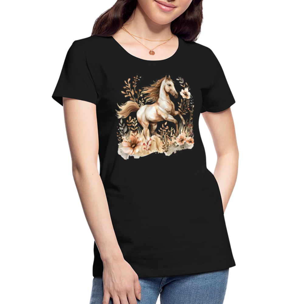 Flower Horse 10 - Frauen Premium Bio T-Shirt - Schwarz