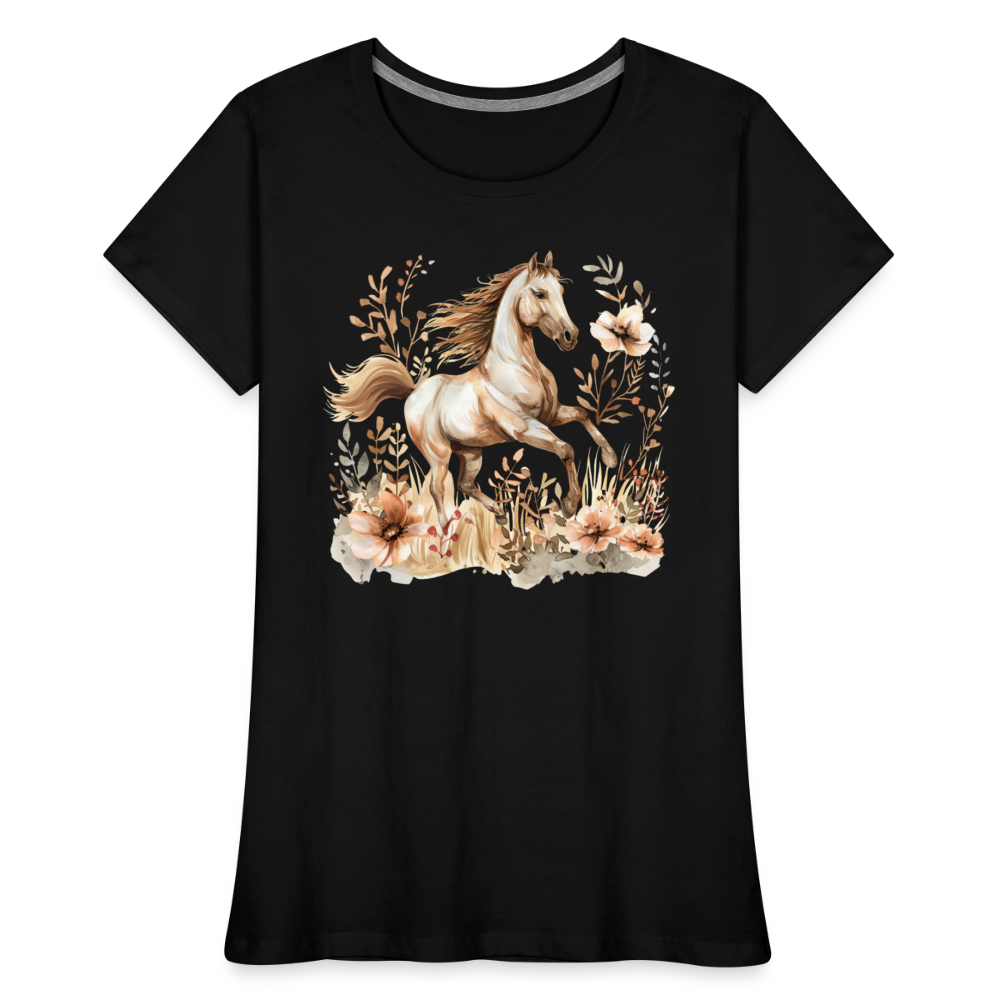 Flower Horse 10 - Frauen Premium Bio T-Shirt - Schwarz