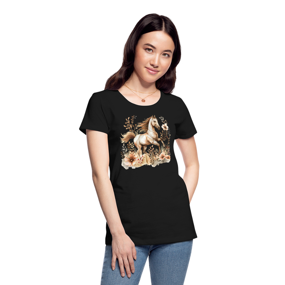 Flower Horse 10 - Frauen Premium Bio T-Shirt - Schwarz