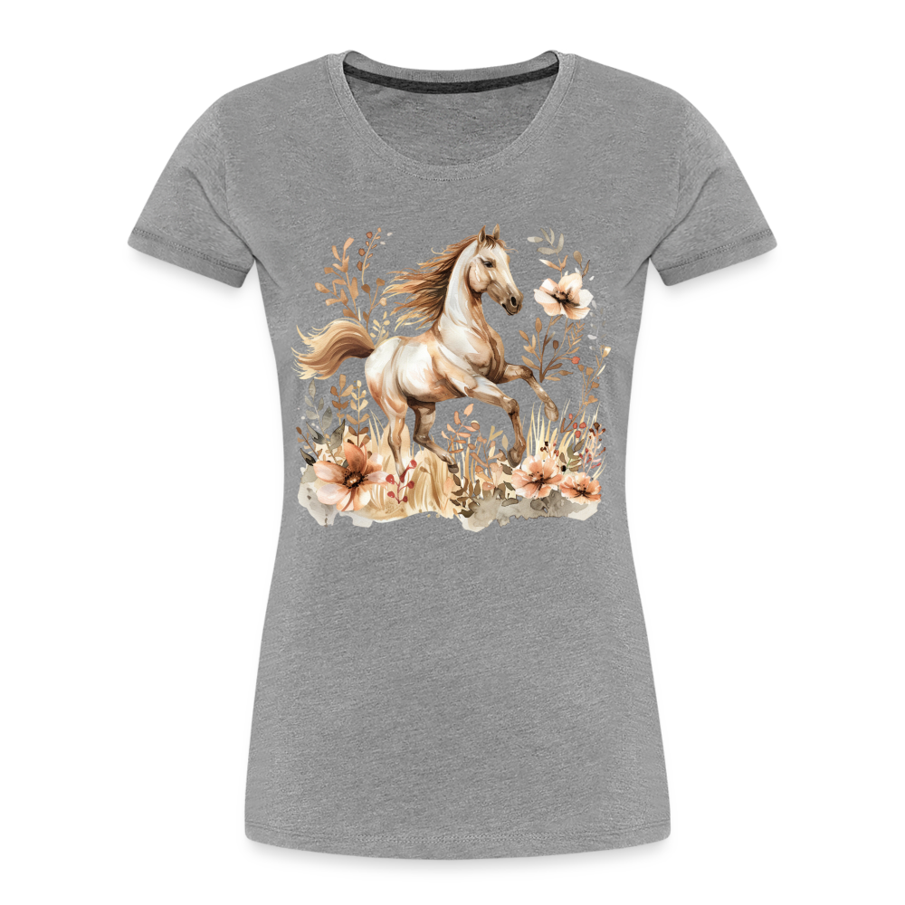 Flower Horse 10 - Frauen Premium Bio T-Shirt - Grau meliert