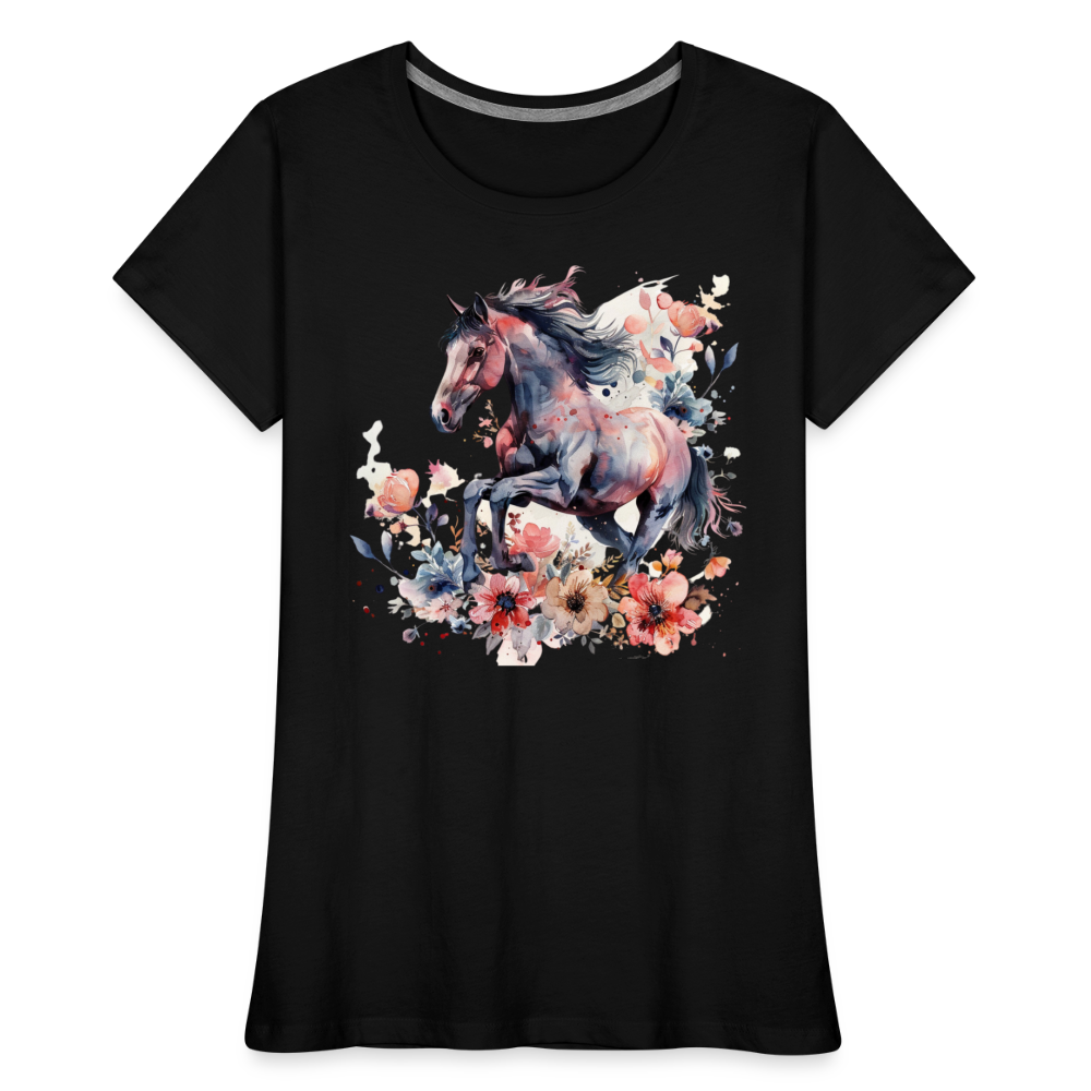 Flower Horse 16 - Frauen Premium Bio T-Shirt - Schwarz