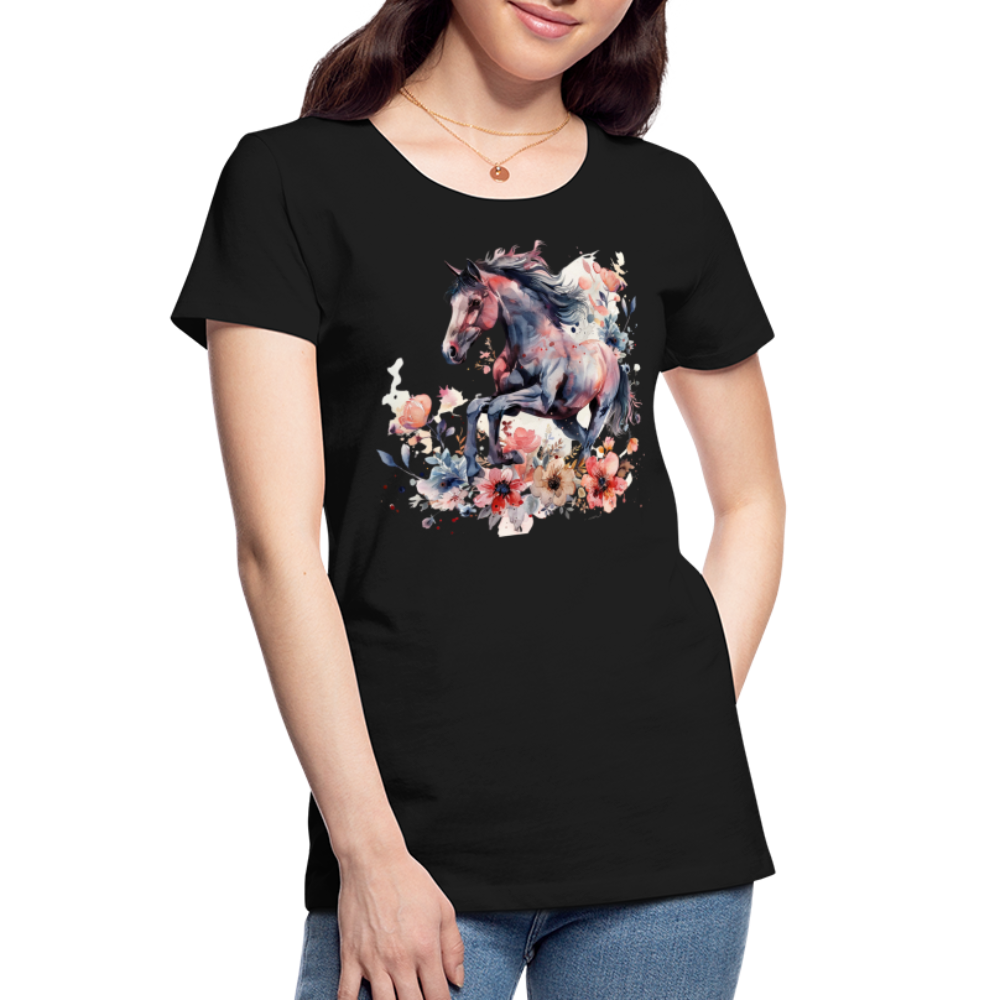 Flower Horse 16 - Frauen Premium Bio T-Shirt - Schwarz