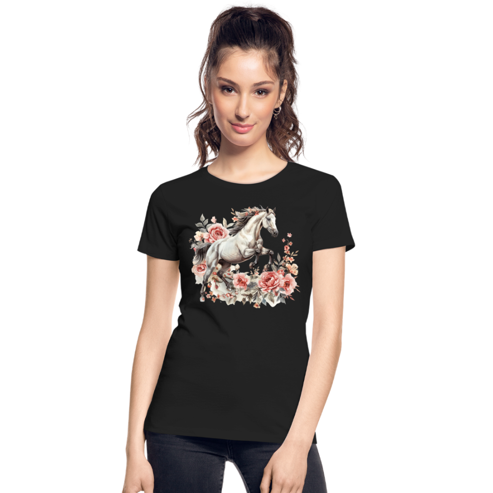 Flower Horse 13 - Frauen Premium Bio T-Shirt - Schwarz