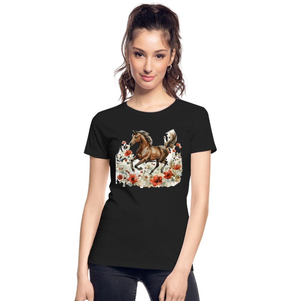 Flower Horse 8 - Frauen Premium Bio T-Shirt - Schwarz