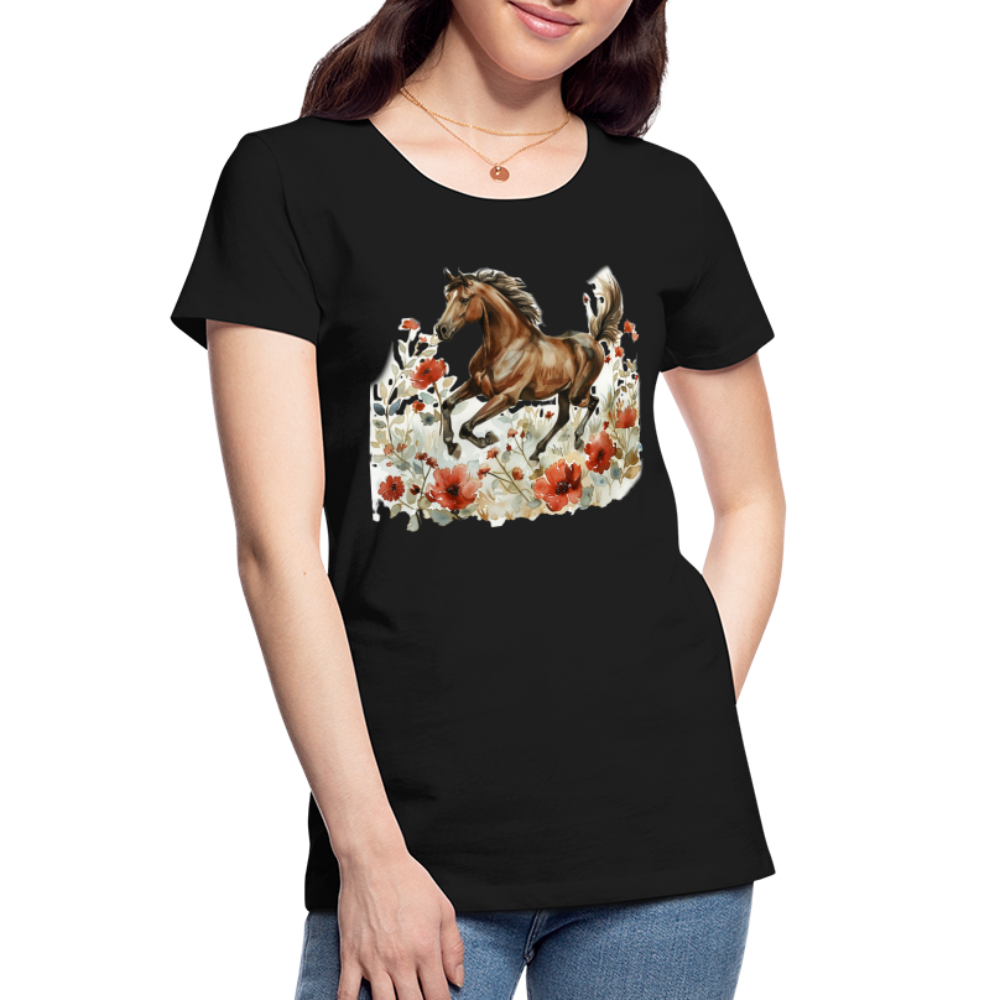 Flower Horse 8 - Frauen Premium Bio T-Shirt - Schwarz