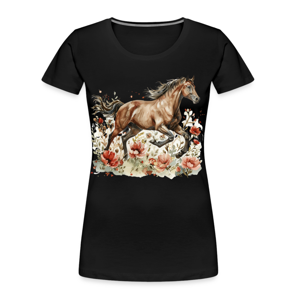 Flower Horse 7 - Frauen Premium Bio T-Shirt - Schwarz