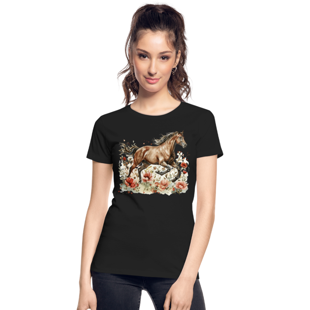 Flower Horse 7 - Frauen Premium Bio T-Shirt - Schwarz