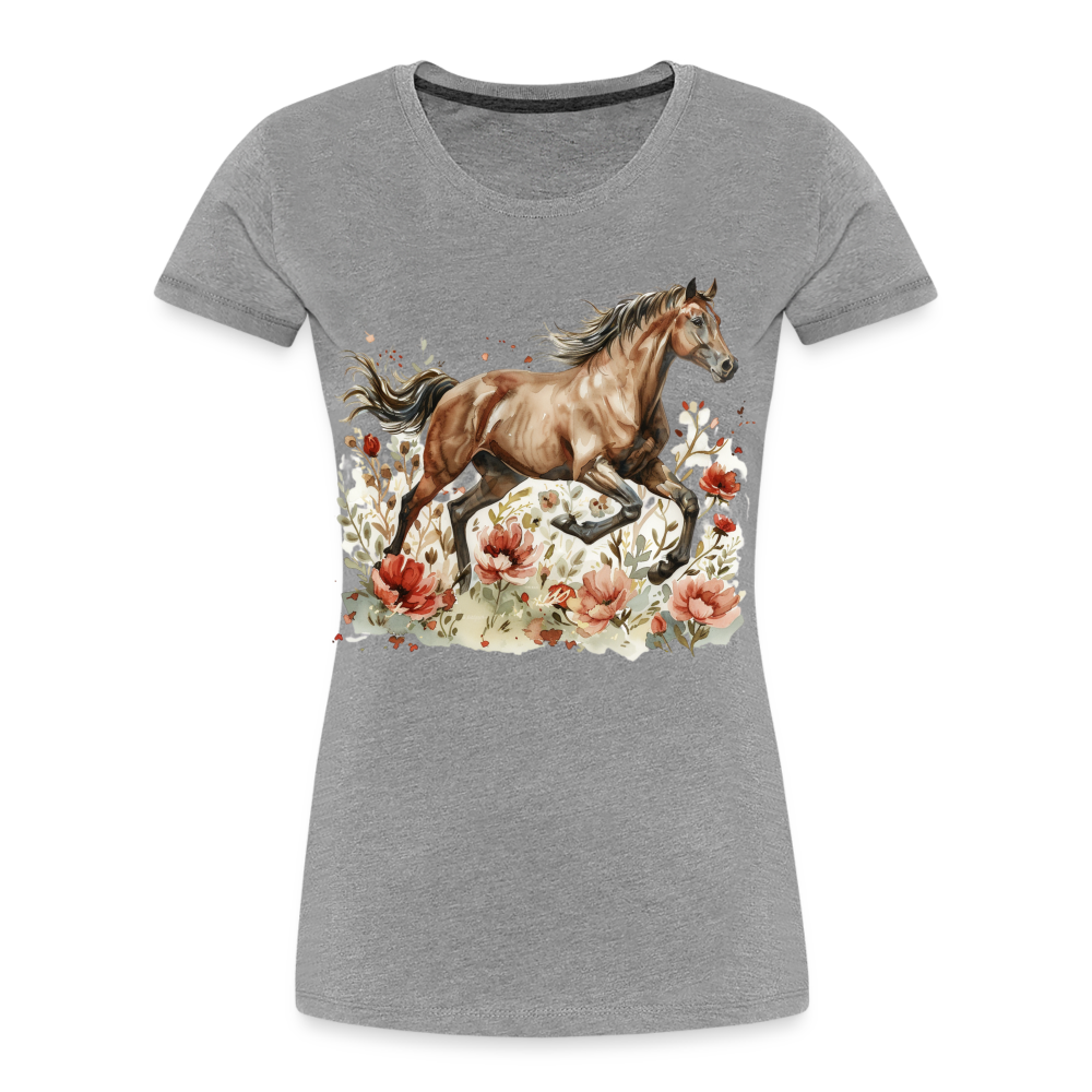 Flower Horse 7 - Frauen Premium Bio T-Shirt - Grau meliert