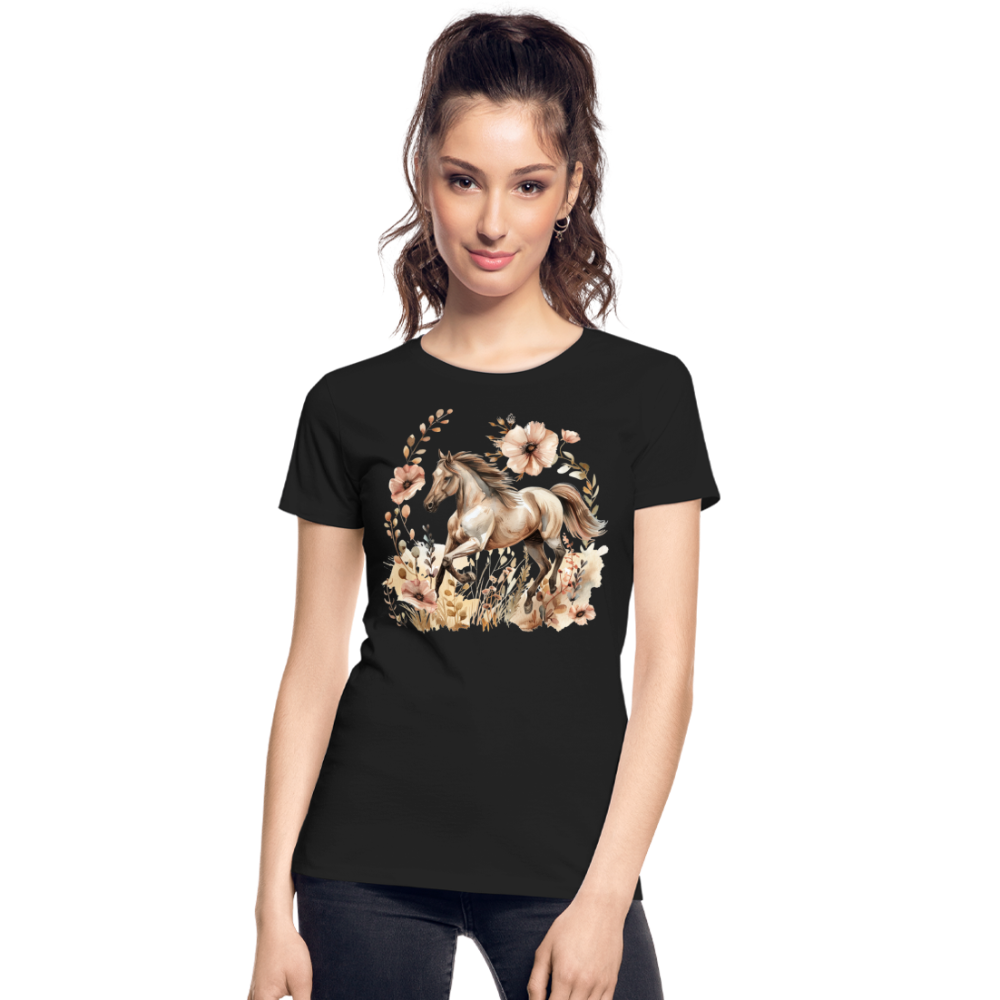 Flower Horse 5 - Frauen Premium Bio T-Shirt - Schwarz