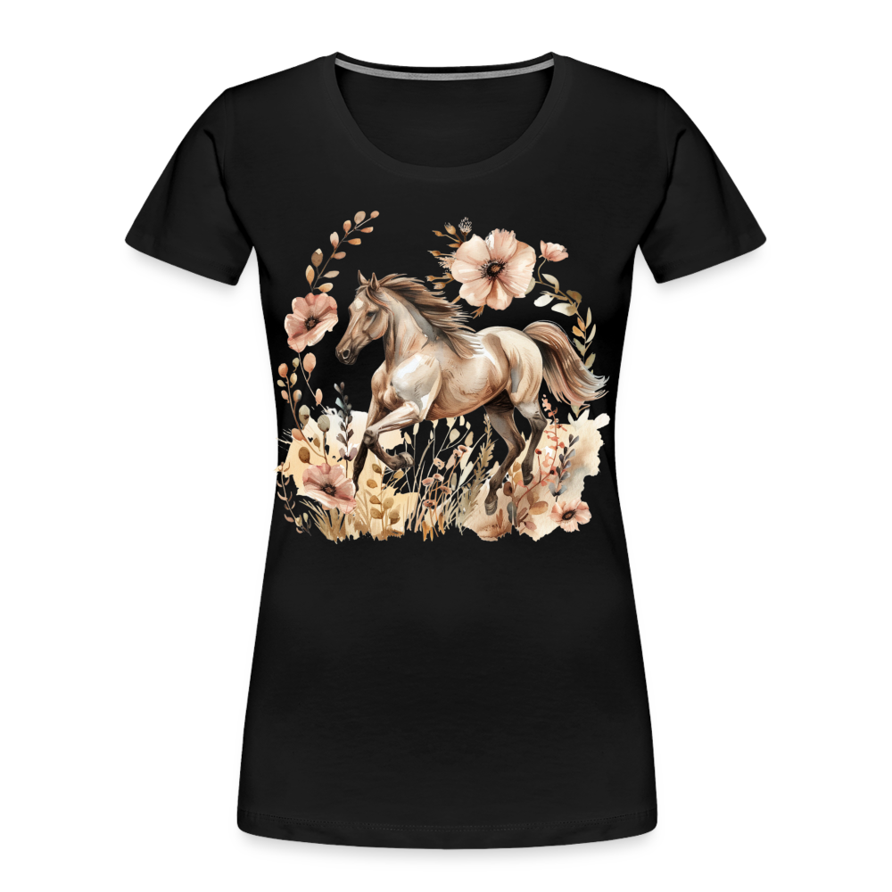 Flower Horse 5 - Frauen Premium Bio T-Shirt - Schwarz