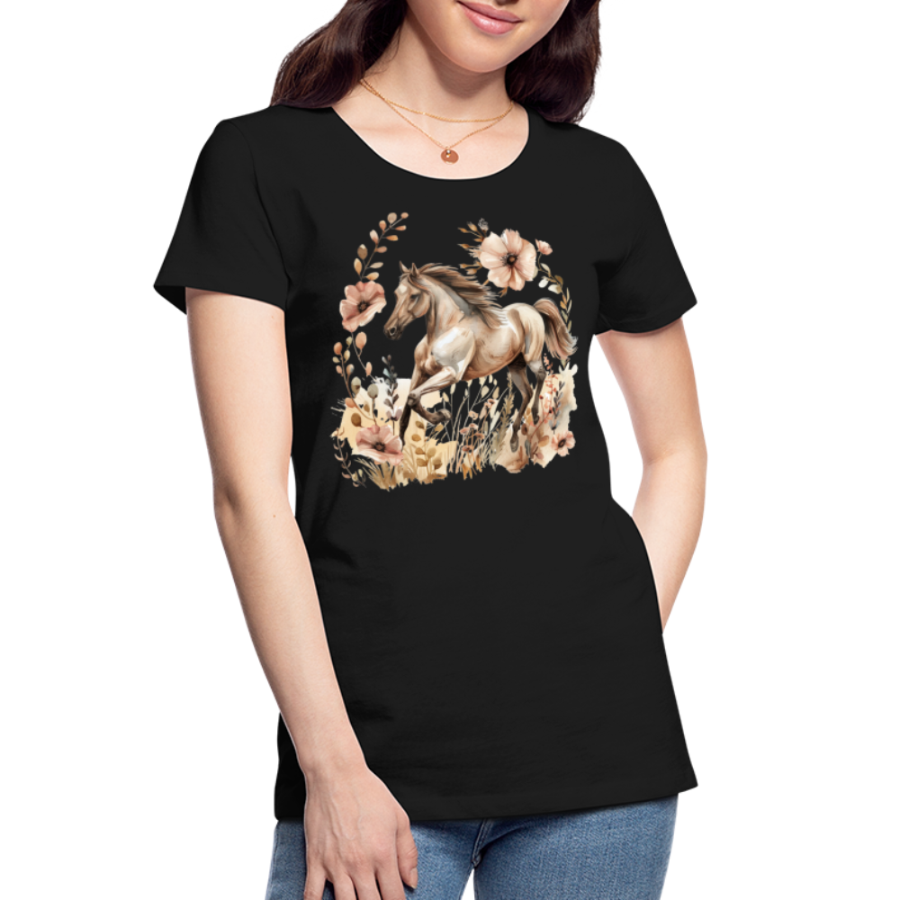 Flower Horse 5 - Frauen Premium Bio T-Shirt - Schwarz