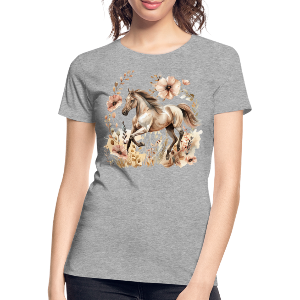 Flower Horse 5 - Frauen Premium Bio T-Shirt - Grau meliert