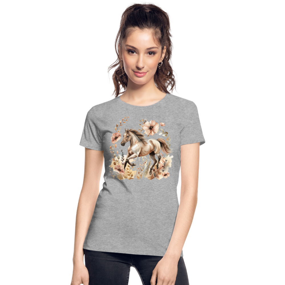 Flower Horse 5 - Frauen Premium Bio T-Shirt - Grau meliert