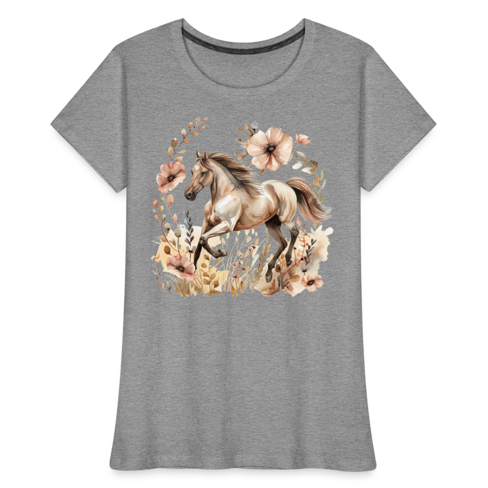 Flower Horse 5 - Frauen Premium Bio T-Shirt - Grau meliert