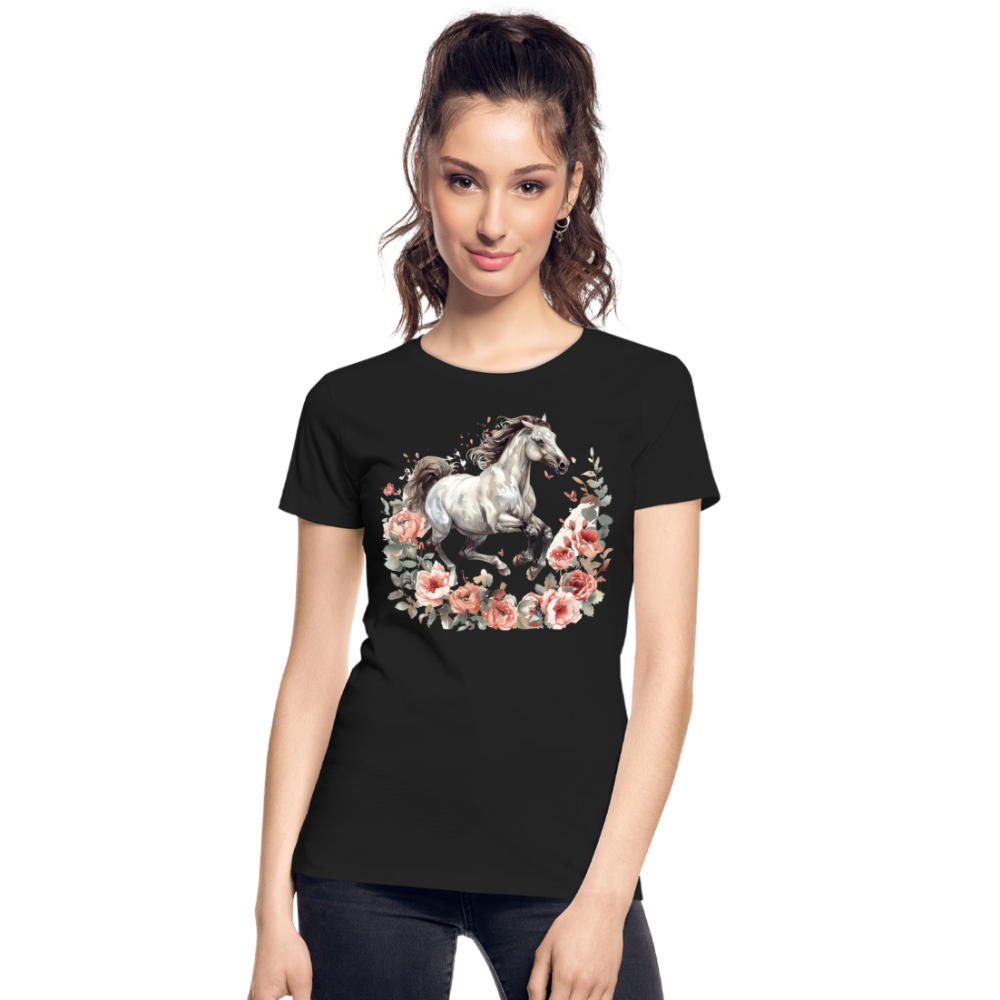 Flower Horse 14 - Frauen Premium Bio T-Shirt - Schwarz